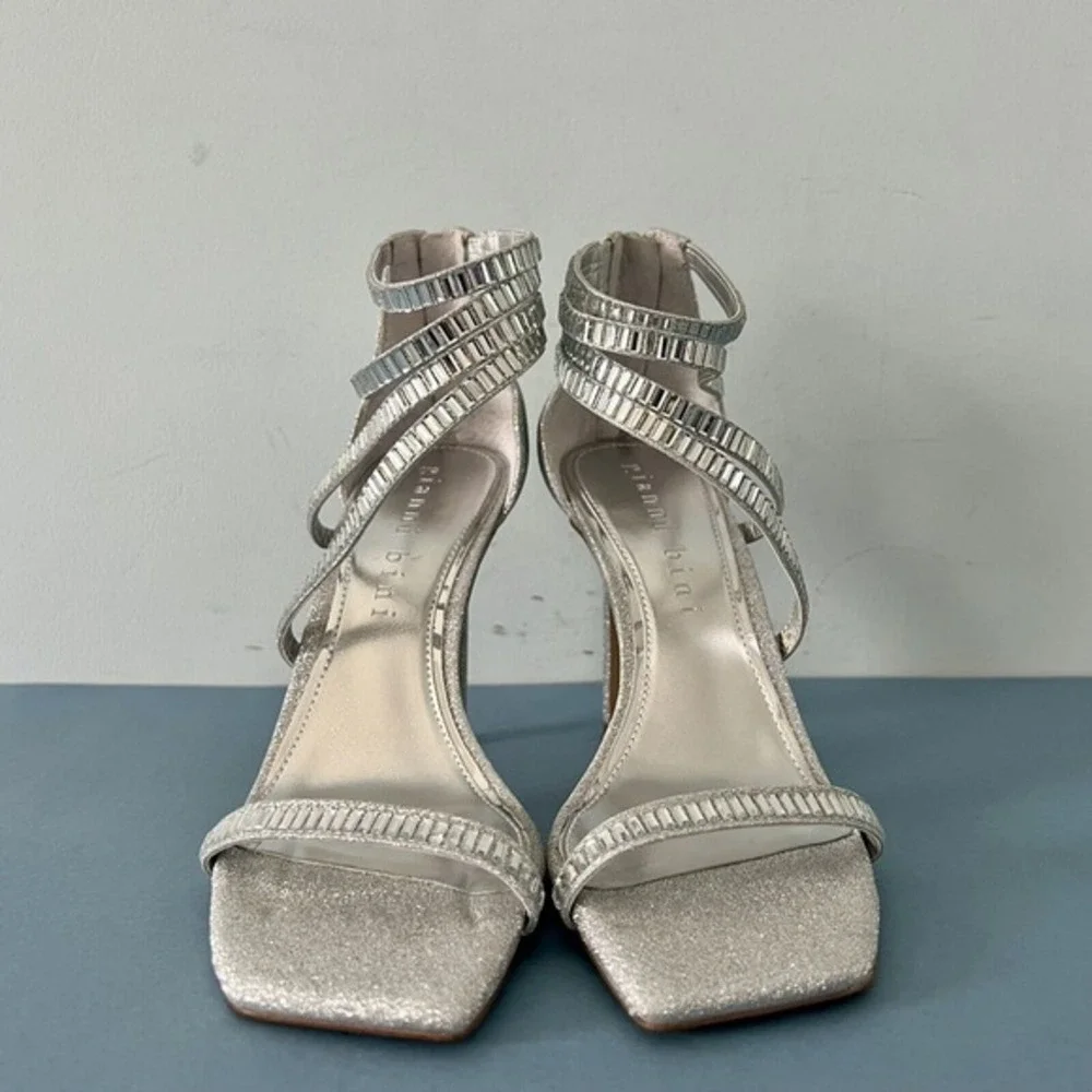 Gianni Bini Shawn Heels Sparkle Embellished Silver Strappy Dress Sandals Size 9